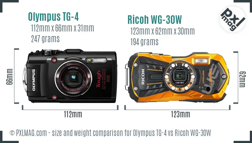 Olympus TG-4 vs Ricoh WG-30W size comparison