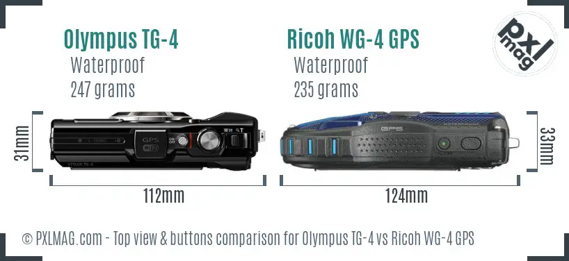 Olympus TG-4 vs Ricoh WG-4 GPS top view buttons comparison