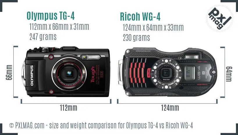 Olympus TG-4 vs Ricoh WG-4 size comparison