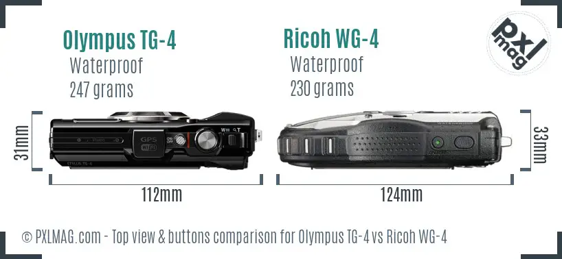 Olympus TG-4 vs Ricoh WG-4 top view buttons comparison