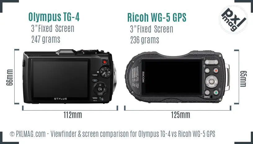 Olympus TG-4 vs Ricoh WG-5 GPS Screen and Viewfinder comparison