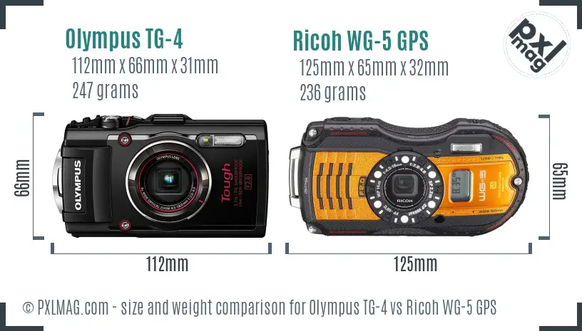 Olympus TG-4 vs Ricoh WG-5 GPS size comparison