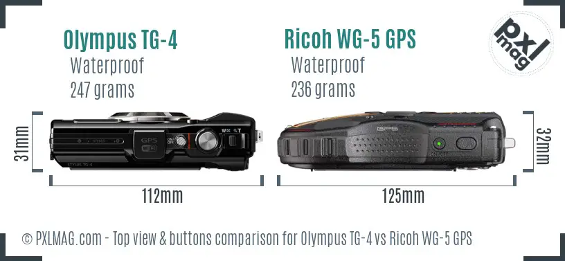 Olympus TG-4 vs Ricoh WG-5 GPS top view buttons comparison