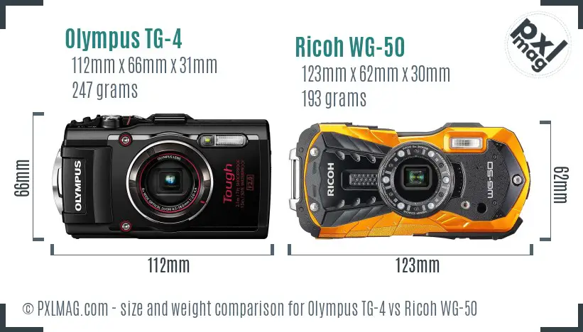 Olympus TG-4 vs Ricoh WG-50 size comparison
