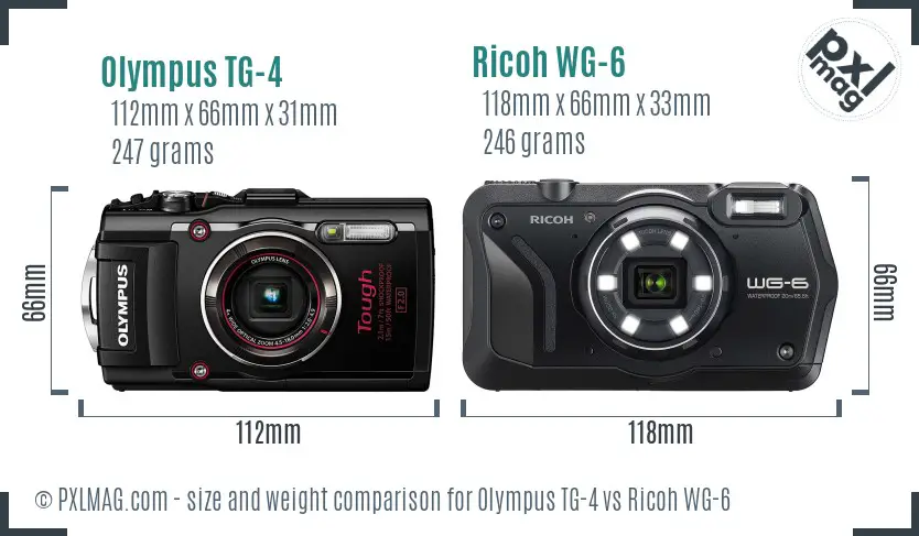 Olympus TG-4 vs Ricoh WG-6 size comparison