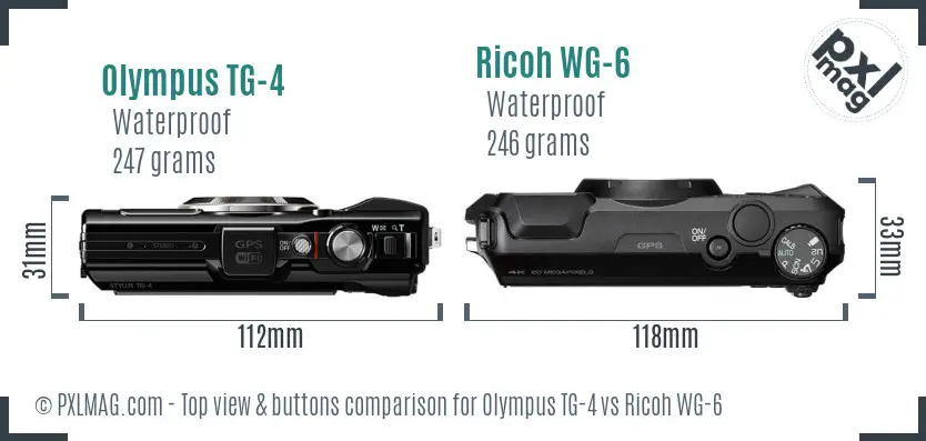 Olympus TG-4 vs Ricoh WG-6 top view buttons comparison
