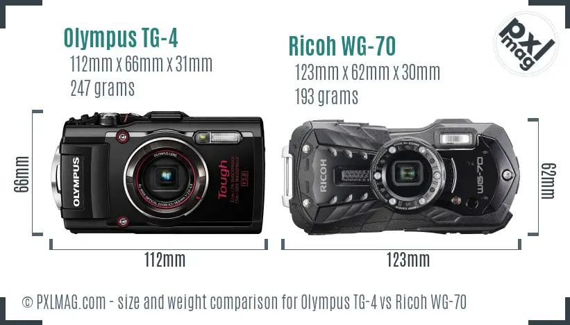 Olympus TG-4 vs Ricoh WG-70 size comparison