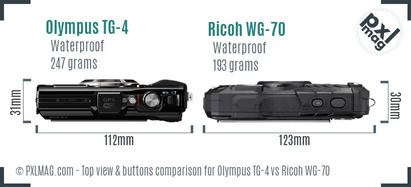 Olympus TG-4 vs Ricoh WG-70 top view buttons comparison