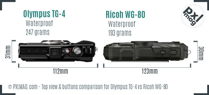 Olympus TG-4 vs Ricoh WG-80 top view buttons comparison