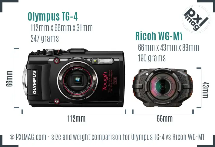 Olympus TG-4 vs Ricoh WG-M1 size comparison
