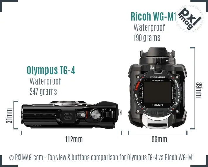 Olympus TG-4 vs Ricoh WG-M1 top view buttons comparison