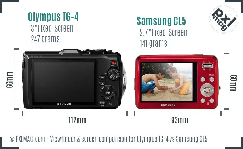 Olympus TG-4 vs Samsung CL5 Screen and Viewfinder comparison