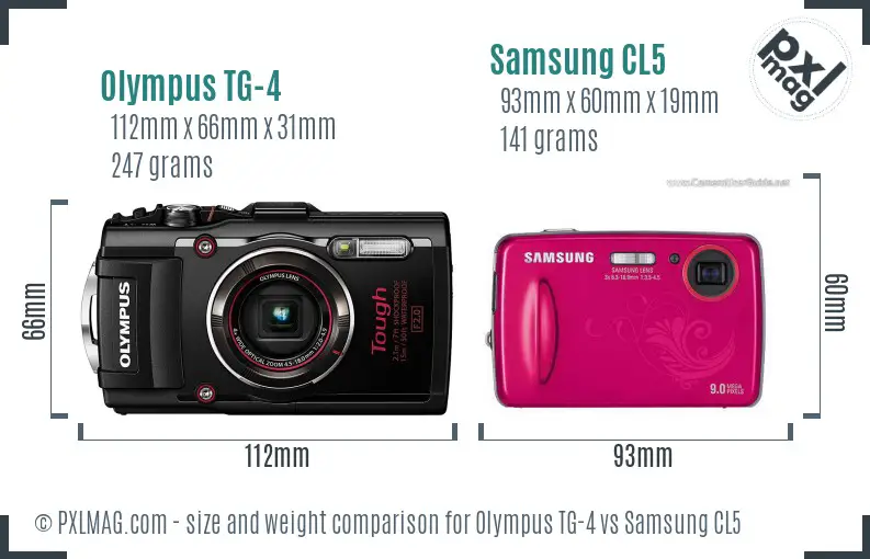 Olympus TG-4 vs Samsung CL5 size comparison