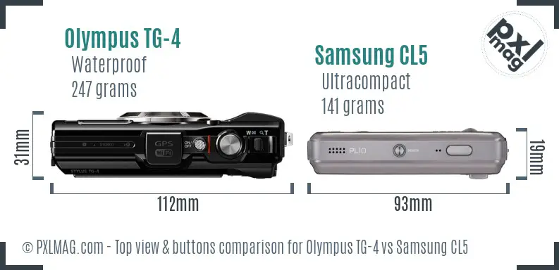 Olympus TG-4 vs Samsung CL5 top view buttons comparison