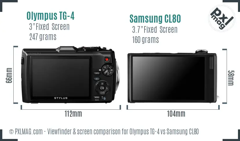 Olympus TG-4 vs Samsung CL80 Screen and Viewfinder comparison