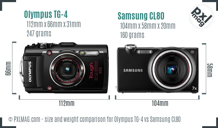Olympus TG-4 vs Samsung CL80 size comparison