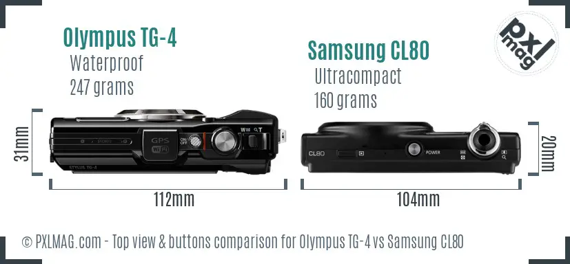 Olympus TG-4 vs Samsung CL80 top view buttons comparison