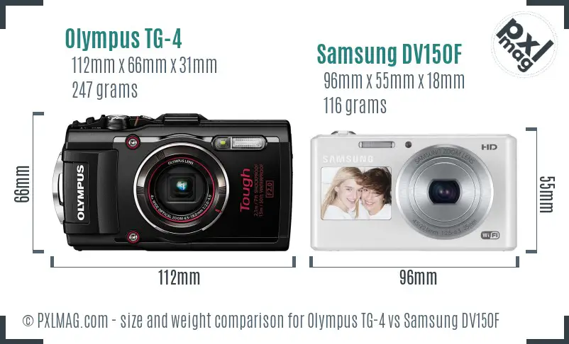 Olympus TG-4 vs Samsung DV150F size comparison