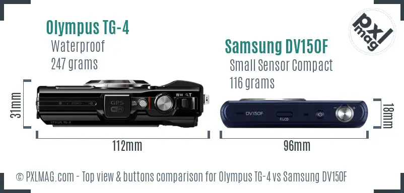 Olympus TG-4 vs Samsung DV150F top view buttons comparison