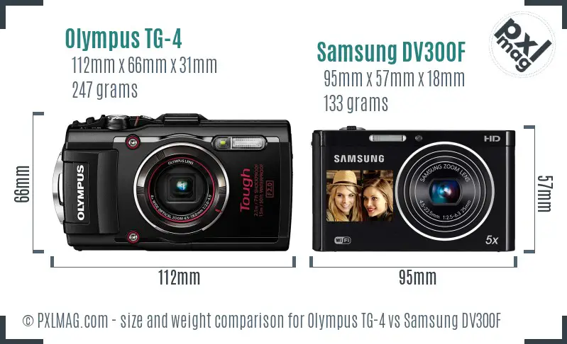 Olympus TG-4 vs Samsung DV300F size comparison