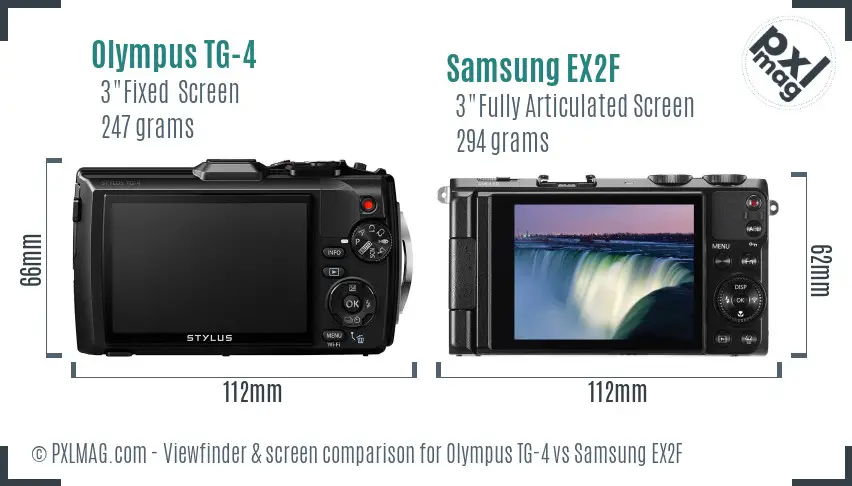 Olympus TG-4 vs Samsung EX2F Screen and Viewfinder comparison