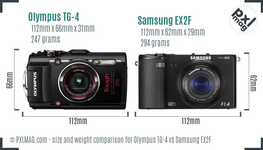 Olympus TG-4 vs Samsung EX2F size comparison