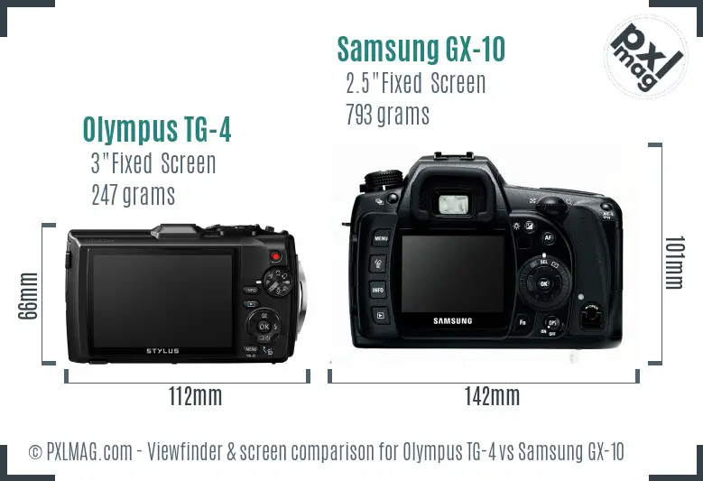 Olympus TG-4 vs Samsung GX-10 Screen and Viewfinder comparison