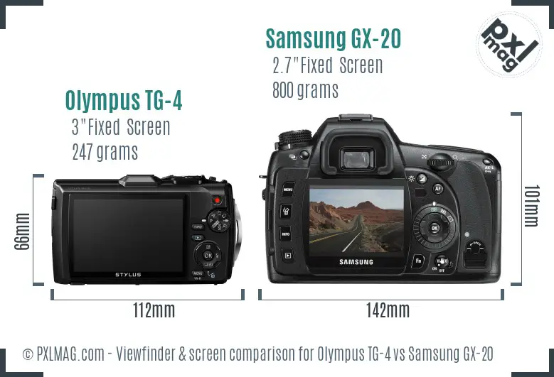 Olympus TG-4 vs Samsung GX-20 Screen and Viewfinder comparison