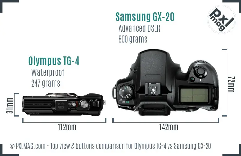 Olympus TG-4 vs Samsung GX-20 top view buttons comparison