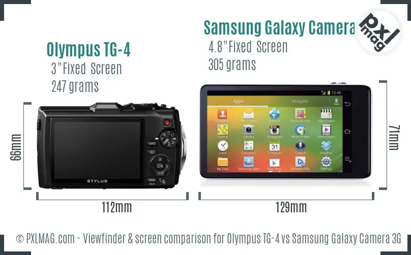 Olympus TG-4 vs Samsung Galaxy Camera 3G Screen and Viewfinder comparison