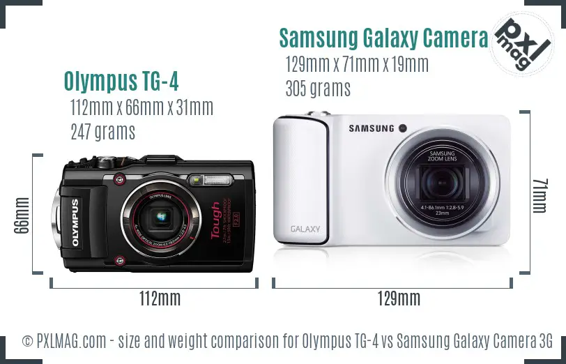 Olympus TG-4 vs Samsung Galaxy Camera 3G size comparison