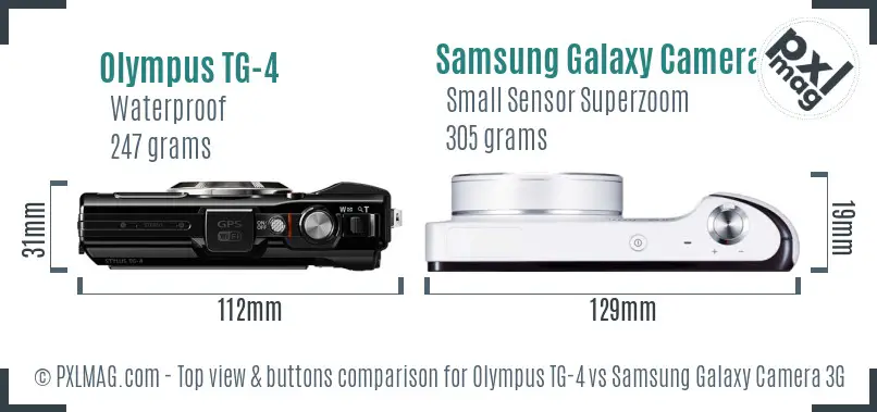 Olympus TG-4 vs Samsung Galaxy Camera 3G top view buttons comparison