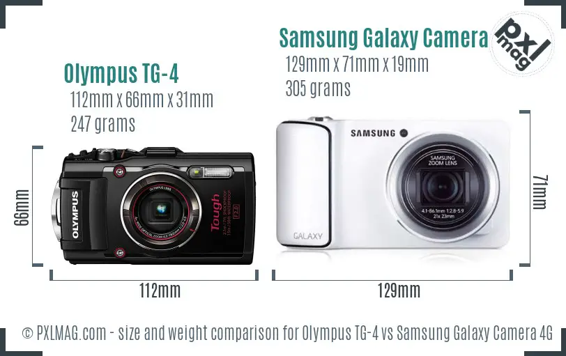 Olympus TG-4 vs Samsung Galaxy Camera 4G size comparison