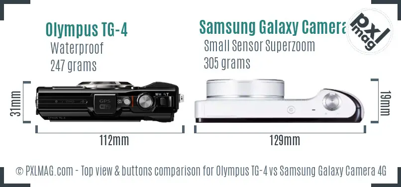 Olympus TG-4 vs Samsung Galaxy Camera 4G top view buttons comparison