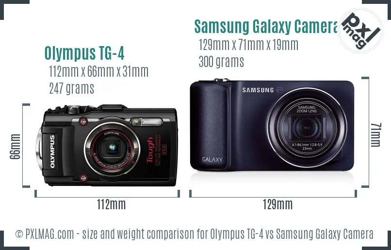 Olympus TG-4 vs Samsung Galaxy Camera size comparison