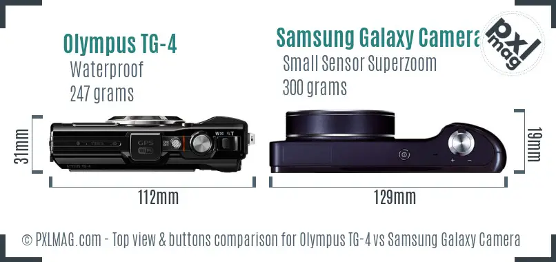 Olympus TG-4 vs Samsung Galaxy Camera top view buttons comparison