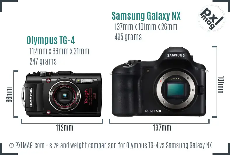 Olympus TG-4 vs Samsung Galaxy NX size comparison