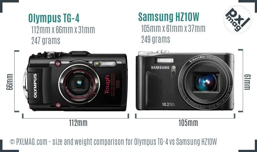 Olympus TG-4 vs Samsung HZ10W size comparison