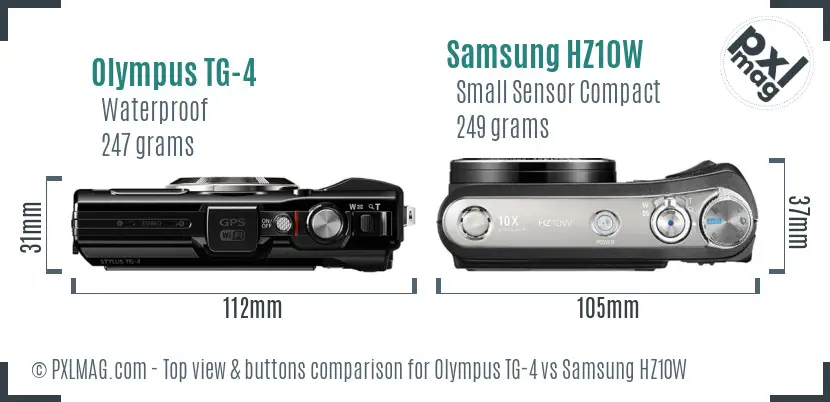 Olympus TG-4 vs Samsung HZ10W top view buttons comparison