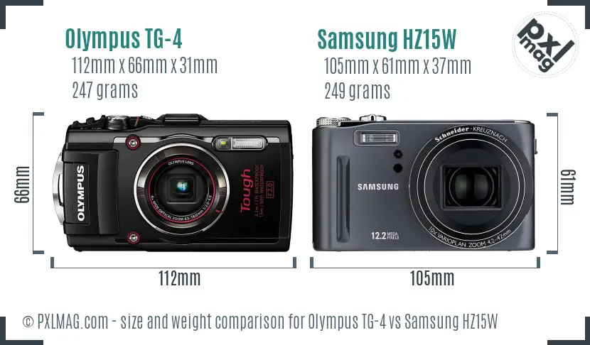 Olympus TG-4 vs Samsung HZ15W size comparison
