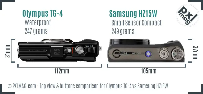 Olympus TG-4 vs Samsung HZ15W top view buttons comparison