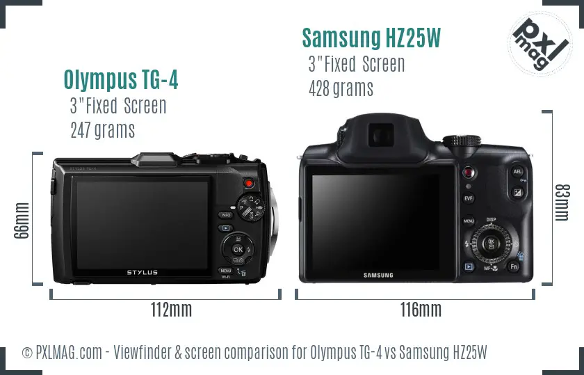 Olympus TG-4 vs Samsung HZ25W Screen and Viewfinder comparison
