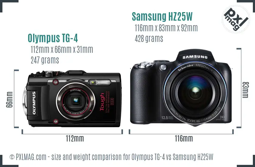 Olympus TG-4 vs Samsung HZ25W size comparison