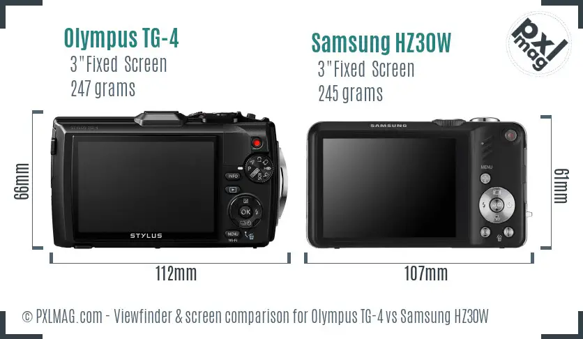 Olympus TG-4 vs Samsung HZ30W Screen and Viewfinder comparison