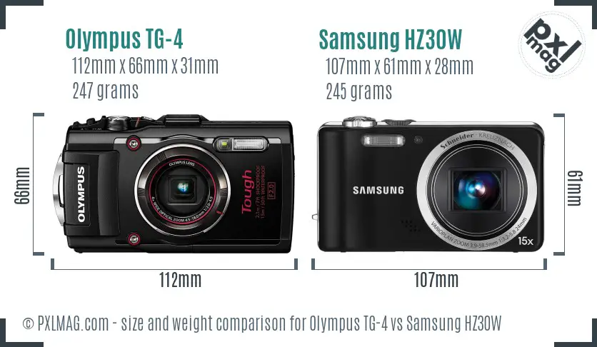 Olympus TG-4 vs Samsung HZ30W size comparison