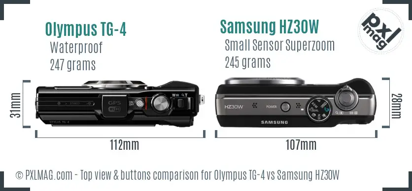 Olympus TG-4 vs Samsung HZ30W top view buttons comparison