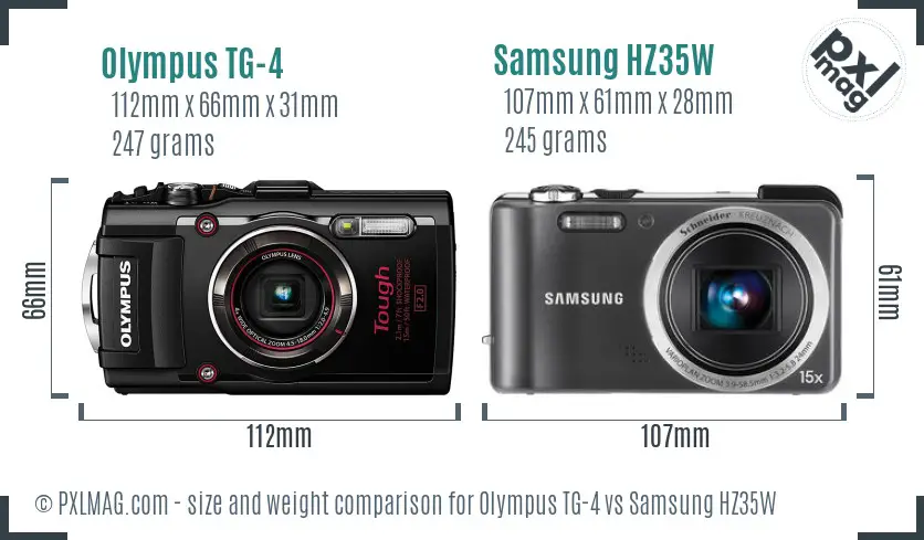 Olympus TG-4 vs Samsung HZ35W size comparison