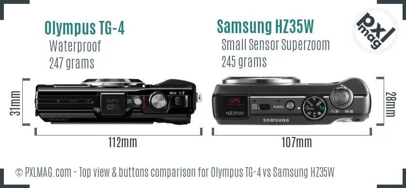 Olympus TG-4 vs Samsung HZ35W top view buttons comparison