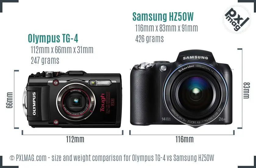 Olympus TG-4 vs Samsung HZ50W size comparison