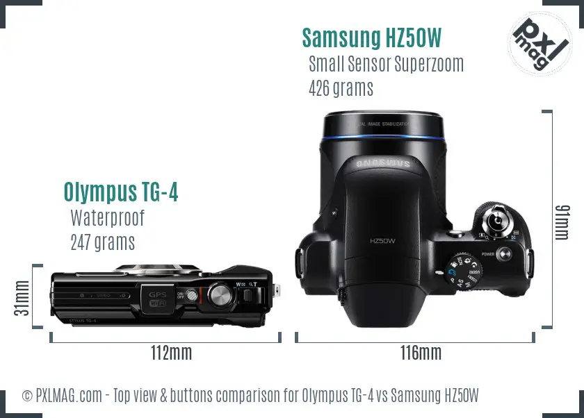 Olympus TG-4 vs Samsung HZ50W top view buttons comparison